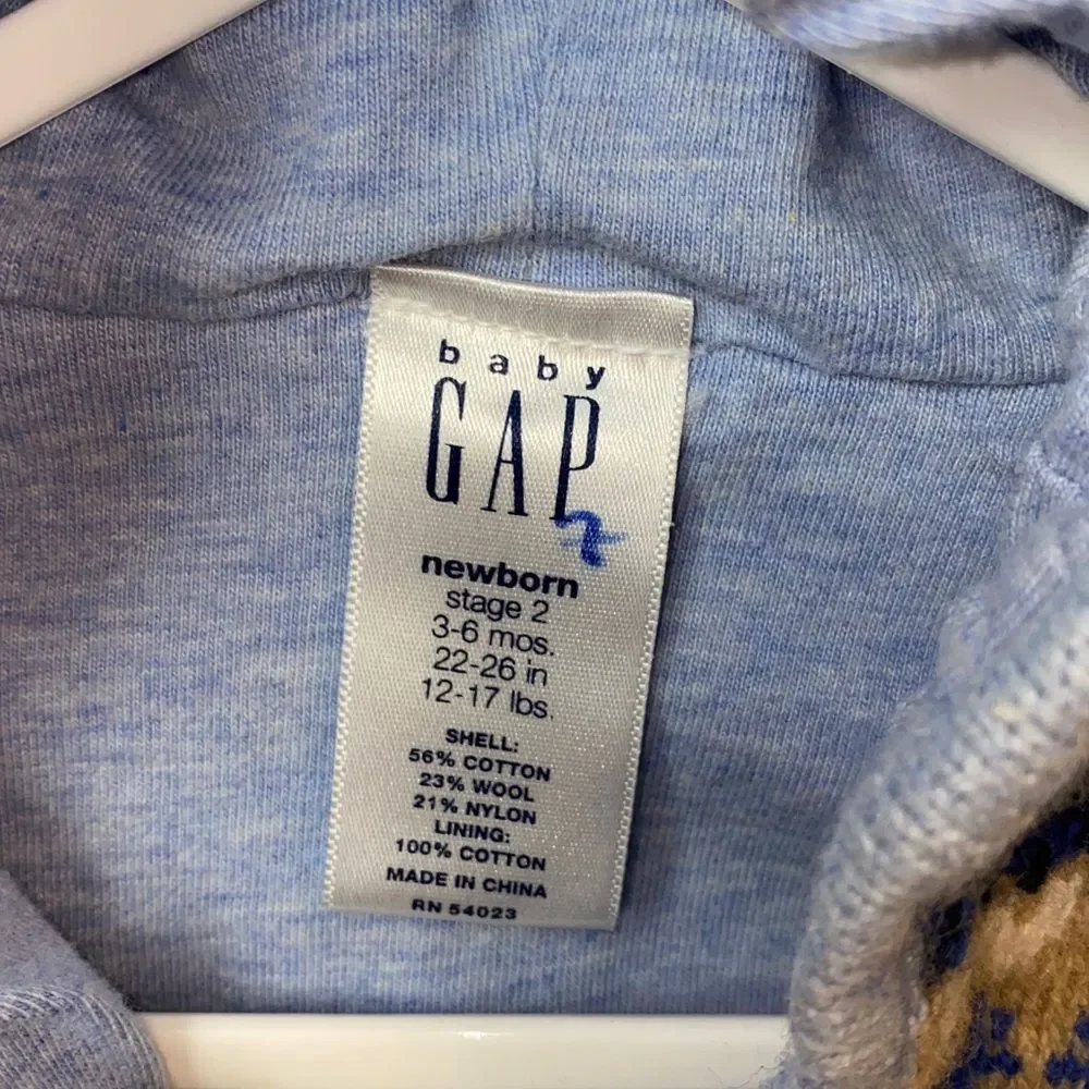 Baby Gap 3-6 M Newborn Infant Knit Blue Hoodie Sweater Button lined